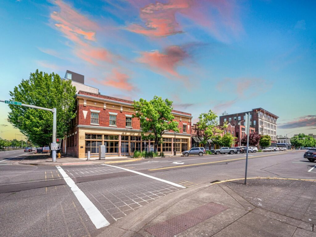 217 State St NE brick building at the corner of State St in downtown Salem